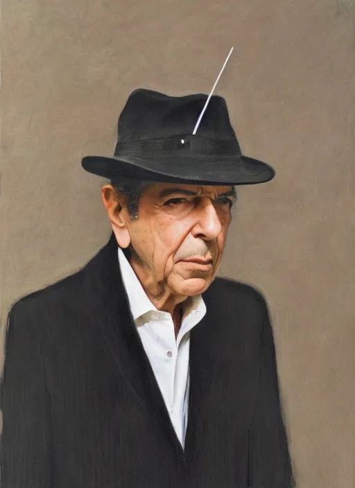 Image similar to Leonard Cohen, wearing a trilby hat, portrait Frank McCarthy