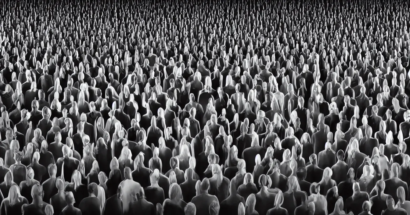 Prompt: Human egos are trapped in the illusion of physical reality, sitting in a movie theater, watching the light of consciousness project their lives onto a giant screen, realistic image full of sense of spirituality, life meaning, meaining of physical reality, happy atmosphere, render in Vray