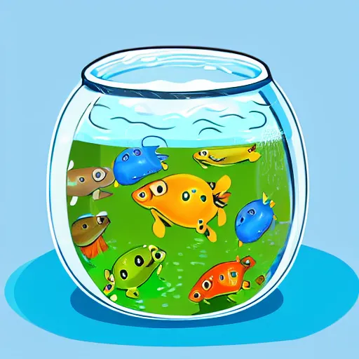 Image similar to tadpoles in a fishbowl full of water, illustrated cartoon, game UI icon