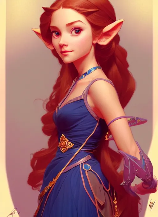 Image similar to portrait of disney zelda, intricate, elegant, highly detailed, my rendition, digital painting, artstation, concept art, smooth, sharp focus, illustration, art by artgerm and greg rutkowski and alphonse mucha and uang guangjian and gil elvgren and sachin teng, symmetry!!