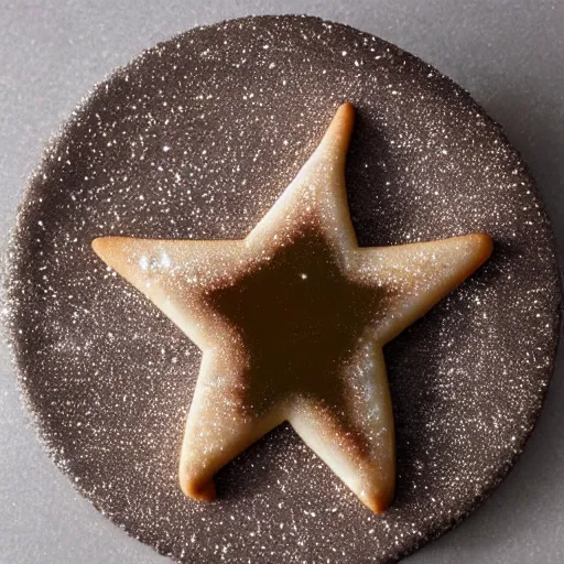 Image similar to close view of a star shaped cookie, warm dim light