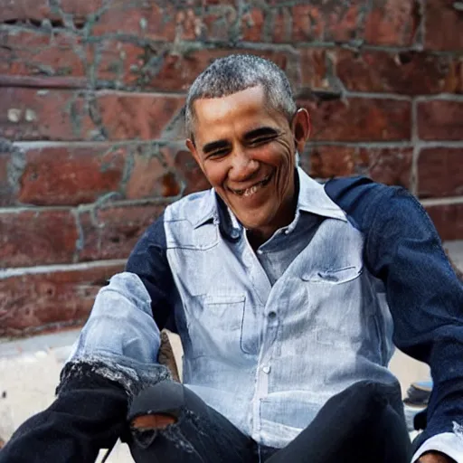 Image similar to barack obama with a fade haircut, wearing ripped jeans