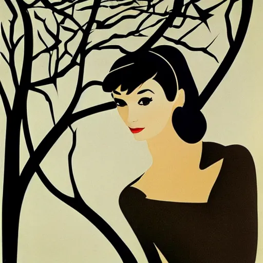 Image similar to a portrait of audrey hepburn, eyvind earle