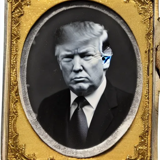 Prompt: tintype photo of donald trump