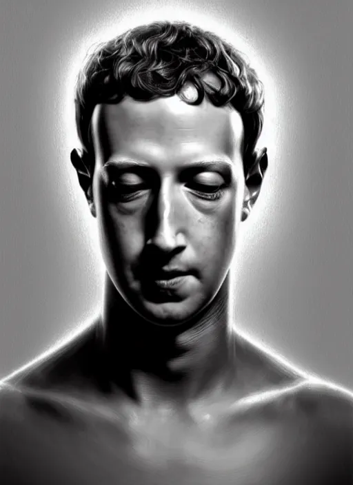 Image similar to mark zuckerberg as male android!, white plastc, wires, lifeless, dead eyes, portrait, intricate, elegant, highly detailed, digital painting, artstation, concept art, wallpaper, smooth, sharp focus, illustration, art by h. r. giger and artgerm and greg rutkowski and alphonse mucha