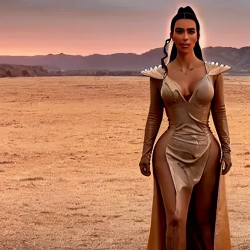 Prompt: kim kardashian as daenerys targaryen golden hour cinematic