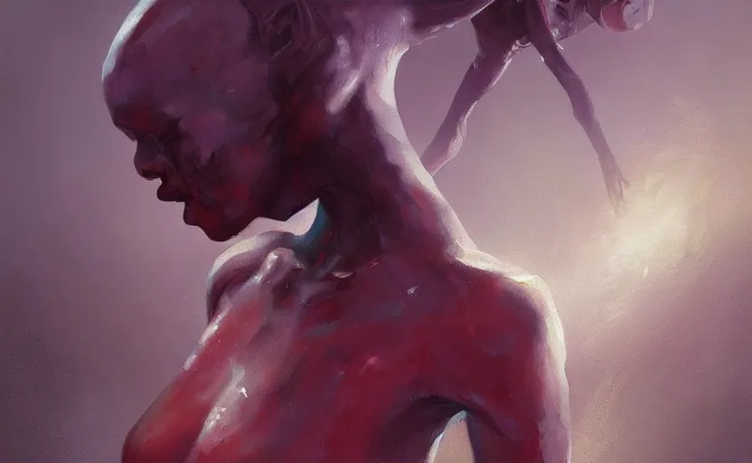 Prompt: a painting of an alien woman trending on artstation in the style of greg rutkowski