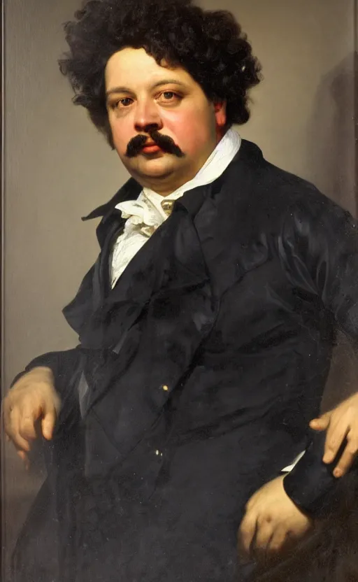 Image similar to Portrait of Alexandre Dumas, oil on canvas, highly detailed,, by Franz Xaver Winterhalter, 8k