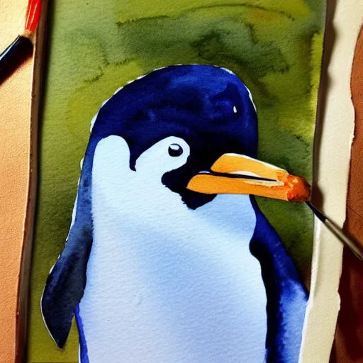 Prompt: Watercolor painting of a penguin