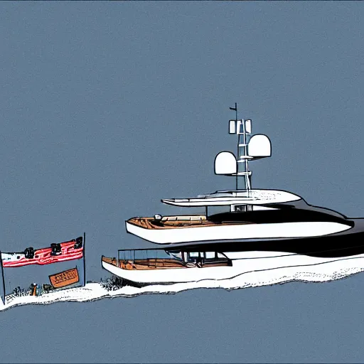 Prompt: comic frame of a megayacht by bill waterson