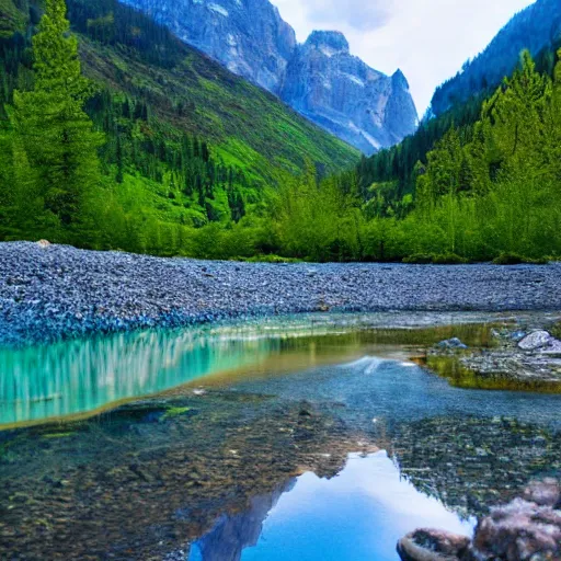 Image similar to mountains reflecting in the crystal clear water