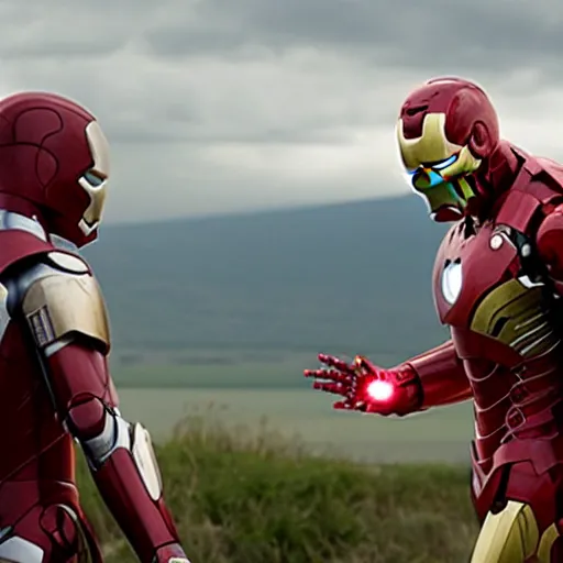 Prompt: movie still of Iron Man with wings