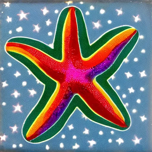 Prompt: rainbow cosmic talking starfish