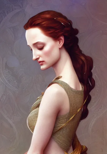 Image similar to sansa angeline jolie, intricate, elegant, highly detailed, digital painting, artstation, concept art, smooth, sharp focus, illustration, art by artgerm and greg rutkowski and alphonse mucha and william - adolphe bouguereau