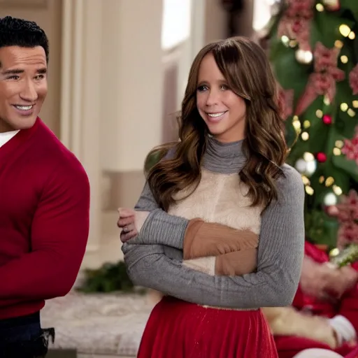 Prompt: jennifer love hewitt and mario lopez in a hallmark christmas movie, movie still, high quality, high detail, 8 k,