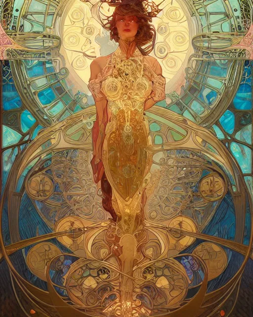 Image similar to future of humanity | highly detailed | very intricate | art nouveau | gold filigree | cybernetic storybook fantasy | soft cinematic lighting | award - winning | painted by mandy jurgens and alphonse mucha and alena aenami | pastel color palette | featured on artstation