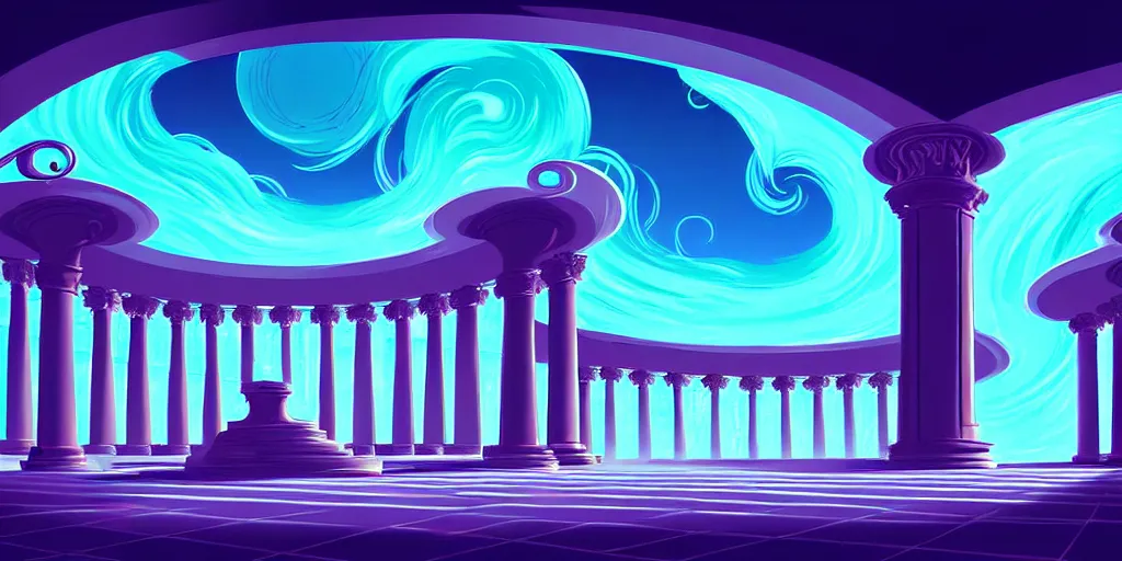 Image similar to curled perspective digital art of curly clouds entrance to the casino with marble columns by anton fadeev from nightmare before christmas