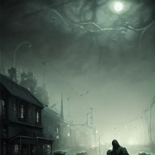 Image similar to shadow over innsmouth by h. p. lovecraft, painted by seb mckinnon, high detail, dramatic light, digital art, painted by greg rutkowski, promotional movie posterart, trending on artstation