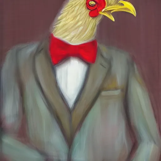 Image similar to a high quality photo of a chicken wearing a suit, impressionism, 8 k