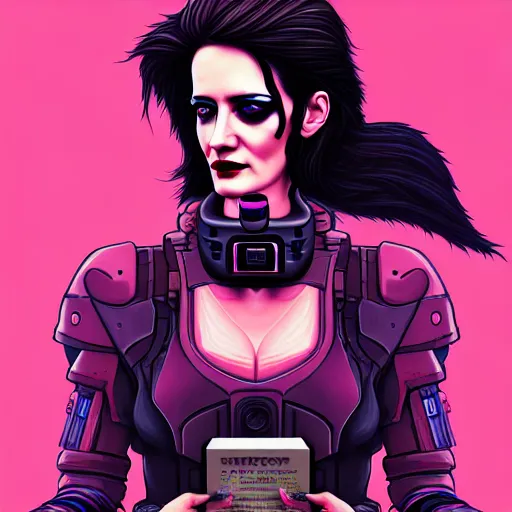 Image similar to portrait painting of a cyberpunk road warrior eva green, sharp focus, award - winning, trending on artstation, masterpiece, highly detailed, intricate. art by josan gonzales and moebius and deathburger