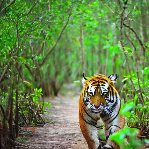 Image similar to wildflife photograph of a tiger walking in a mangrove forest