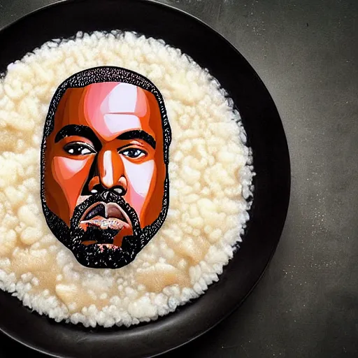 Image similar to a face of kanye west made of congee, congee chinese food photography