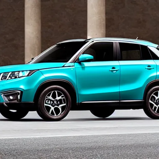 Prompt: turquoise suzuki vitara from 2 0 2 0 sitting in an underground parking