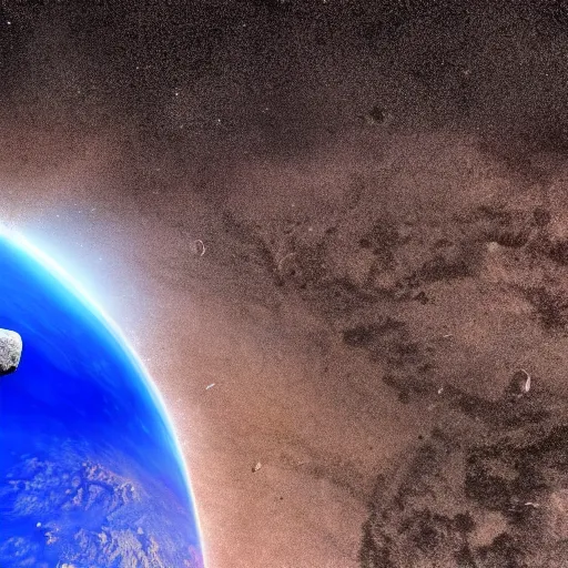 Image similar to A cinematic film still of an asteroid crashing into Earth 4k