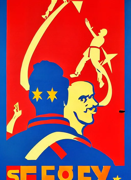 Prompt: soviet propaganda poster of the union of european soviets, socialist realism. by alexander zelensky, viktor deni, havrylo pustoviyt