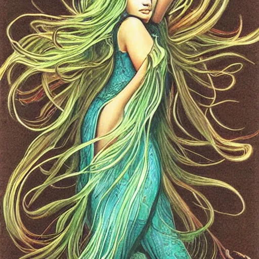 Image similar to earth goddess, long hair