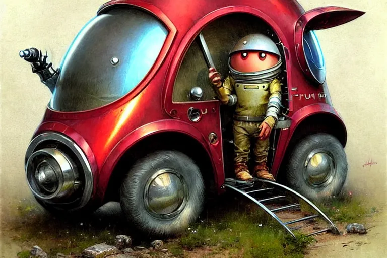 Prompt: adventurer ( ( ( ( ( 1 9 5 0 s retro future robot android mouse rv rocket wagon robot. muted colors. ) ) ) ) ) by jean baptiste monge!!!!!!!!!!!!!!!!!!!!!!!!! chrome red