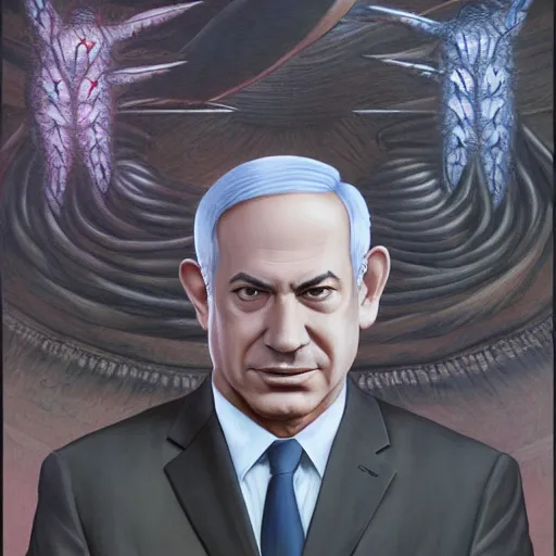 Prompt: a portrait of benjamin netanyahu by wayne barlowe