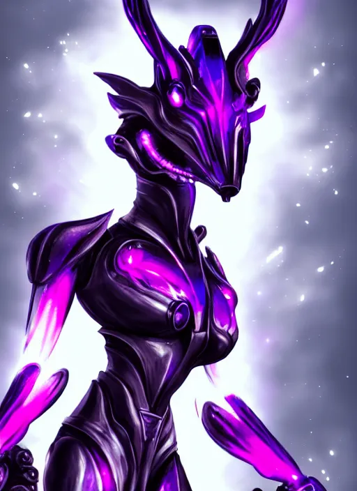 Image similar to cinematic goddess close shot, cosmic sized beautiful stunning elegant hot giant robot mecha female dragon, sharp cyborg dragon head, sharp metal ears, led glowing purple eyes, smooth fuschia skin, smooth silver armor, floating in space, epic proportions, epic scale, macro furry, furry art, dragon art, goddess art, giantess art, warframe fanart, furaffinity, octane