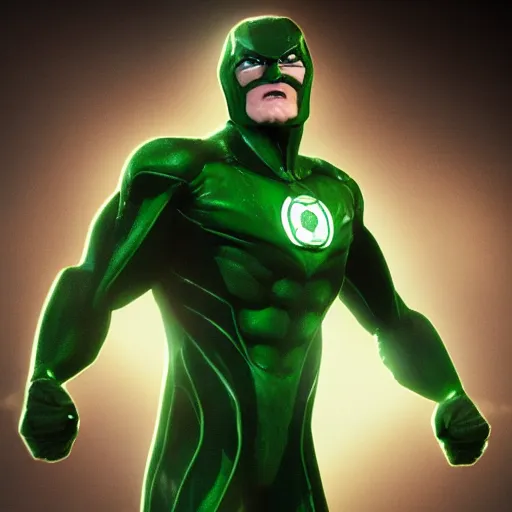 Image similar to A photo of green lantern performer by Jamie Foxx, Octane render, highly detailed, Movie CGI, hyper-realistic, 8K