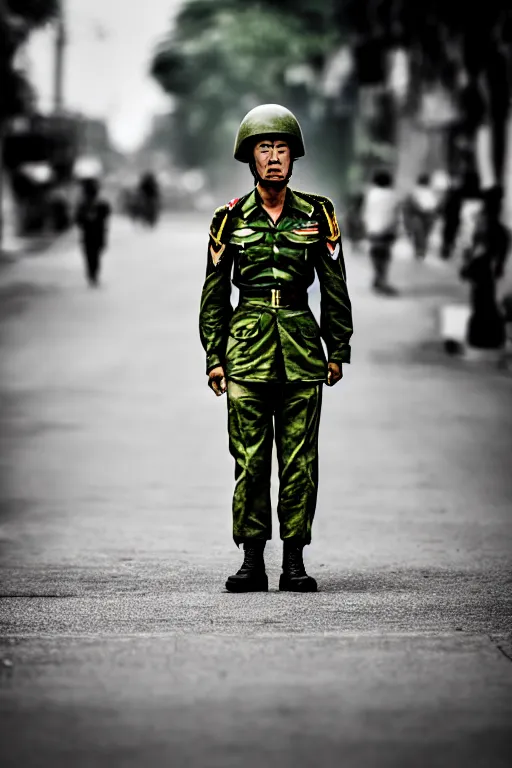 Image similar to vietnam soldier with skateboard, portrait, cinematic, bokeh, extreme detailed, vogue photo style, proportional, dynamic composition, intricate, comfort posse, smooth, sharp focus, body features, ultra realistic, award winning photo, captured by nikon d 8 5 0,, 4 k, full body.