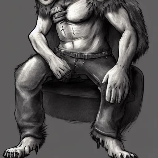 Image similar to a humanoid german shepherd beast - man, sitting on a couch and puts on jeans, artstation, concept art, smooth, sharp foccus ilustration, artstation