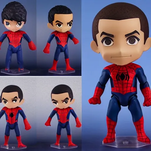 Image similar to tom holland, an anime nendoroid of barrack obama as spiderman, figurine, detailed product photo