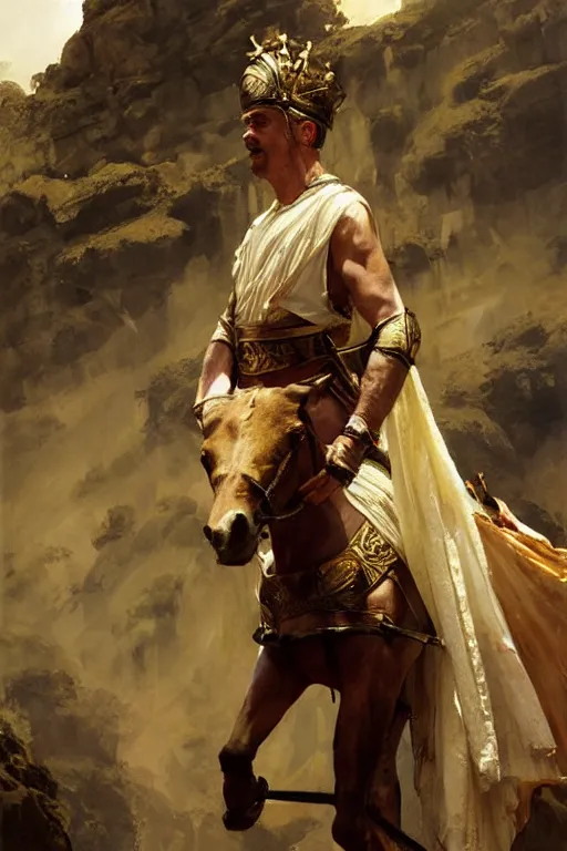 Image similar to ancient roman steve buscemi ascending wearing the civic crown, art by anders zorn, wonderful masterpiece by greg rutkowski, beautiful cinematic light, american romanticism by greg manchess, jessica rossier