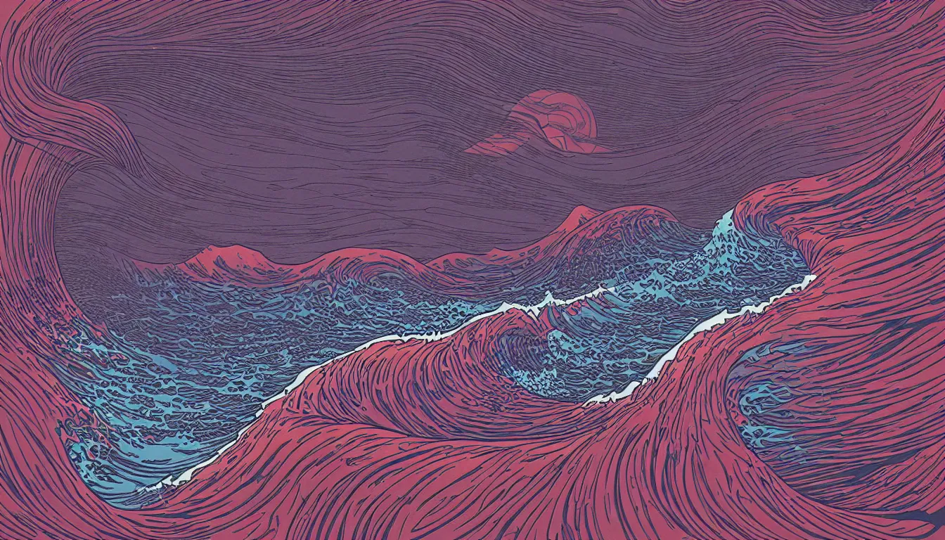 Image similar to ocean wave, land in sight by Kilian Eng, minimalist, detailed