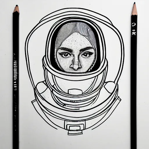 Image similar to portrait of an astronaut, mcu, drawn with a single line, line drawing, art, minimalist, continuous line drawing, sakura pigma micron,