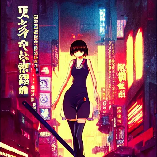 Image similar to an anime cute girl in blade runner 2047