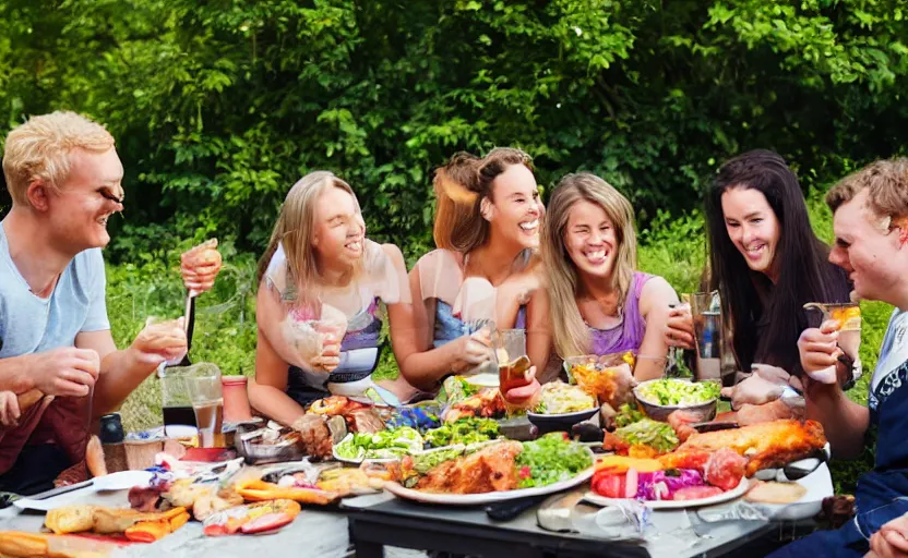 Image similar to a group of friends having a bbq at the backgarden