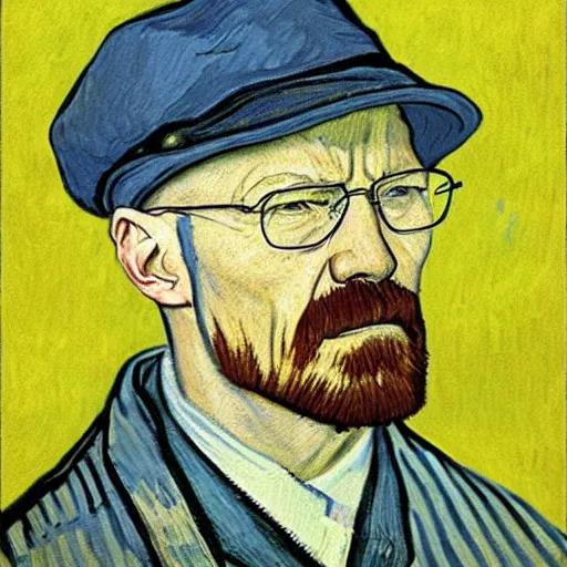 Image similar to painting of Walter white by Vincent Van Gogh. Realistic, hyperdetailed