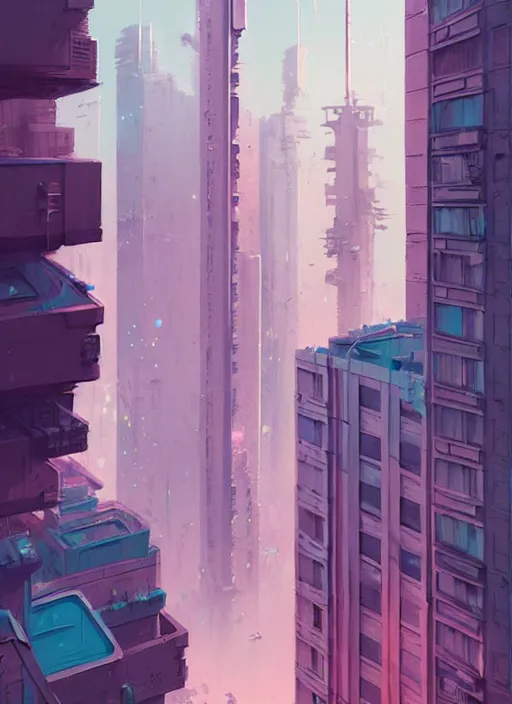 Image similar to highly detailed matte painting, of a 3 d calligraphy graffiti tag city highrise buildings, by atey ghailan, by greg rutkowski, by greg tocchini, by james gilleard, by joe fenton, by kaethe butcher, pink, brown, light blue and white mystical color scheme, grunge aesthetic, octane render