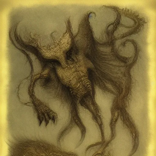 Image similar to bestiary of creatures from the depths of the unconscious psyche