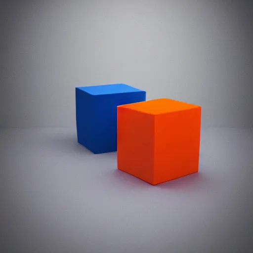 Prompt: one blue cube and one orange cube, 8 8 8 8, studio light, studio photo, 7 7 7 7, octane render