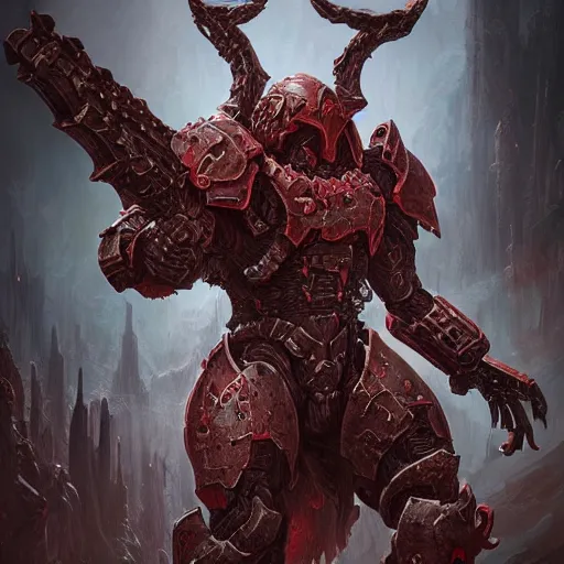 Image similar to fantasy art of doom slayer, intricate, high detailed, insane detailed, cgsociety, red theme