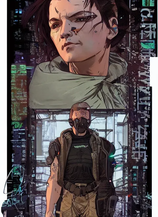 Image similar to cyberpunk factor worker. portrait by ashley wood and alphonse mucha and laurie greasley and josan gonzalez and james gurney. splinter cell, apex legends, rb 6 s, hl 2, d & d, cyberpunk 2 0 7 7. realistic face. character clothing. vivid color. dystopian setting.