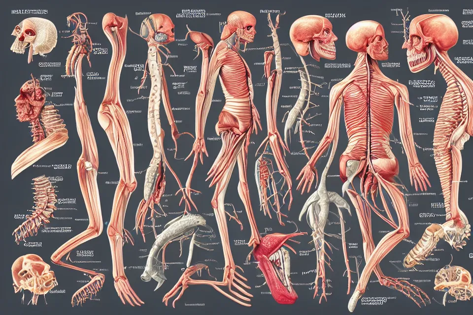 Prompt: Medical illustration of a mythical creature's anatomy, with labels. High quality, highly detailed, professional medical illustration.