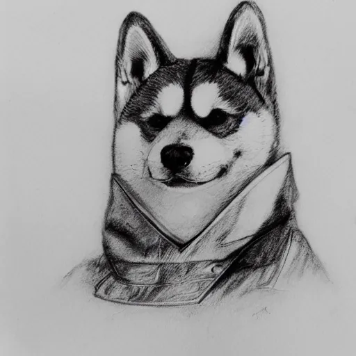 Image similar to pen sketch of a shiba inu as the terminator